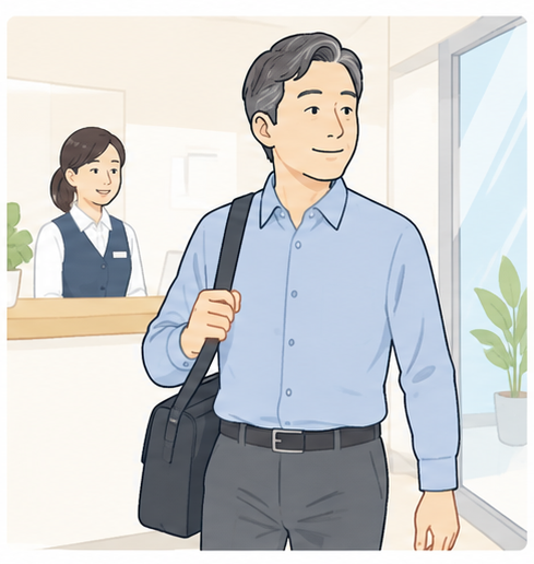 治療後に帰宅する男性